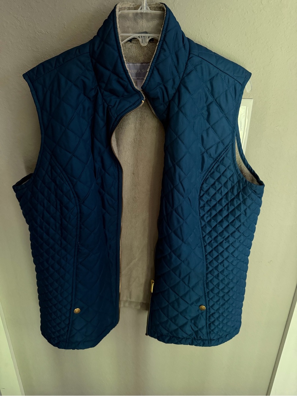 Laura Scott Quilted Blue Sleeveless Vest with Fleece Interior